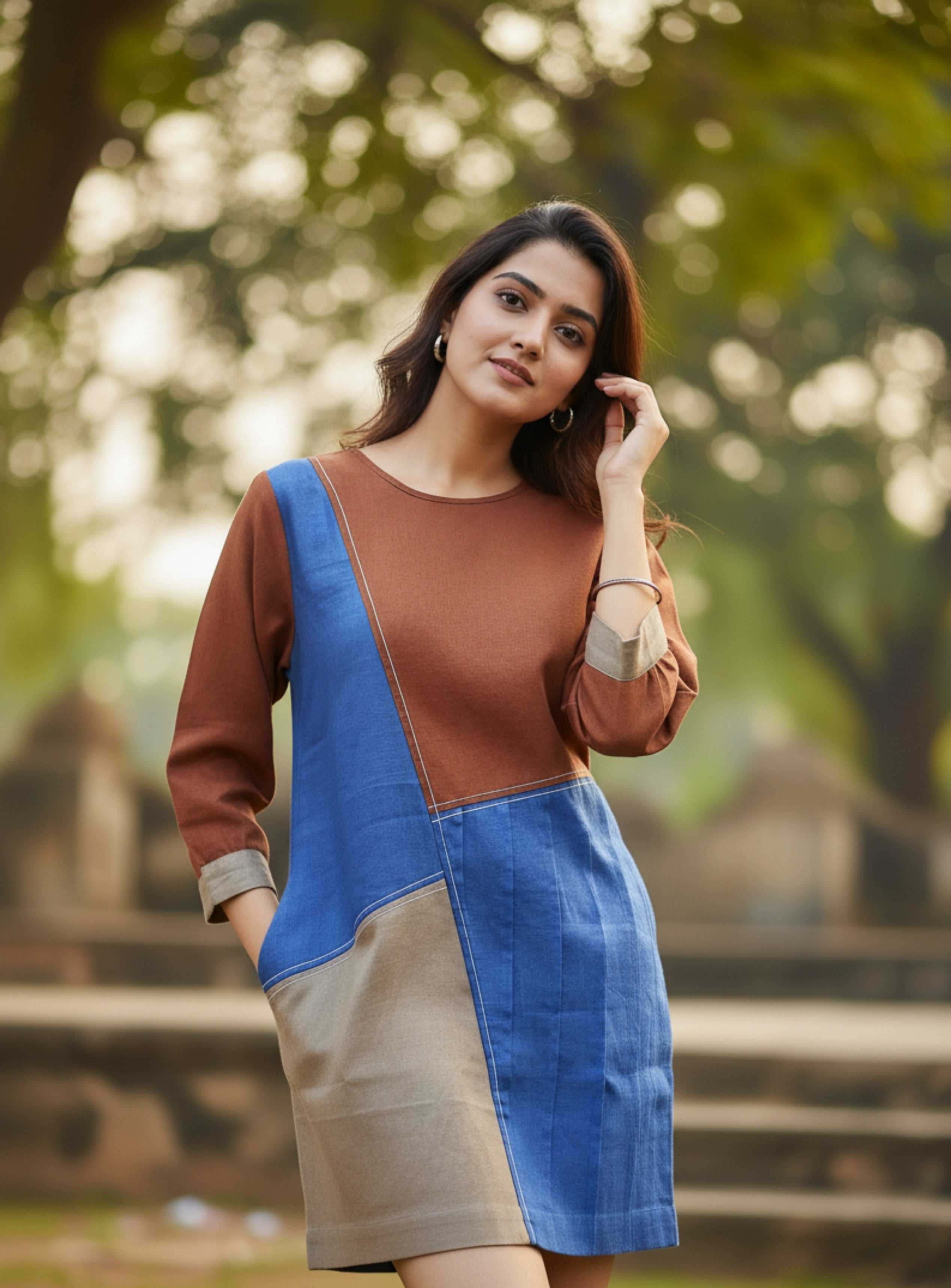 Colorblock Linen Dress