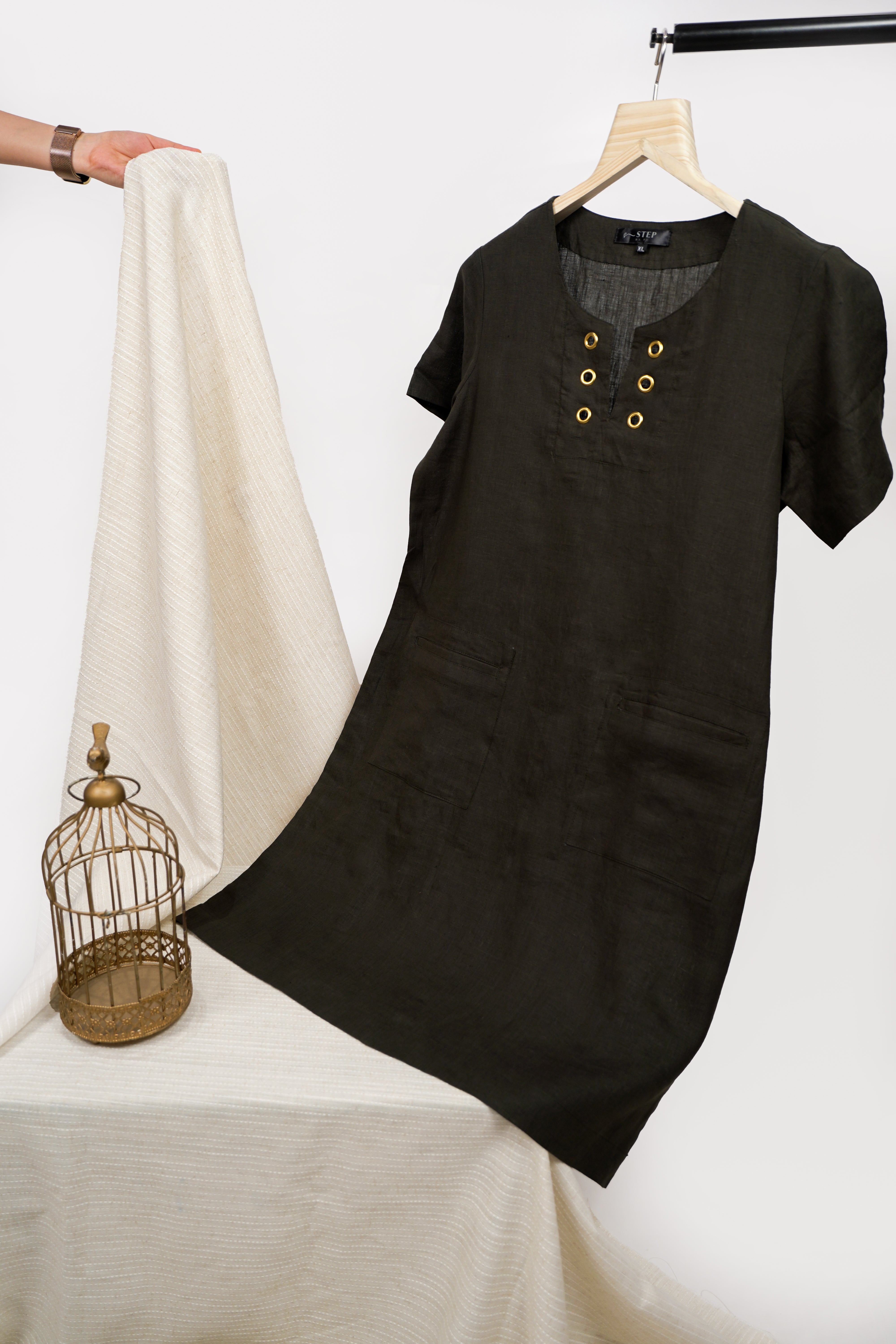 Olive green eyelet dress