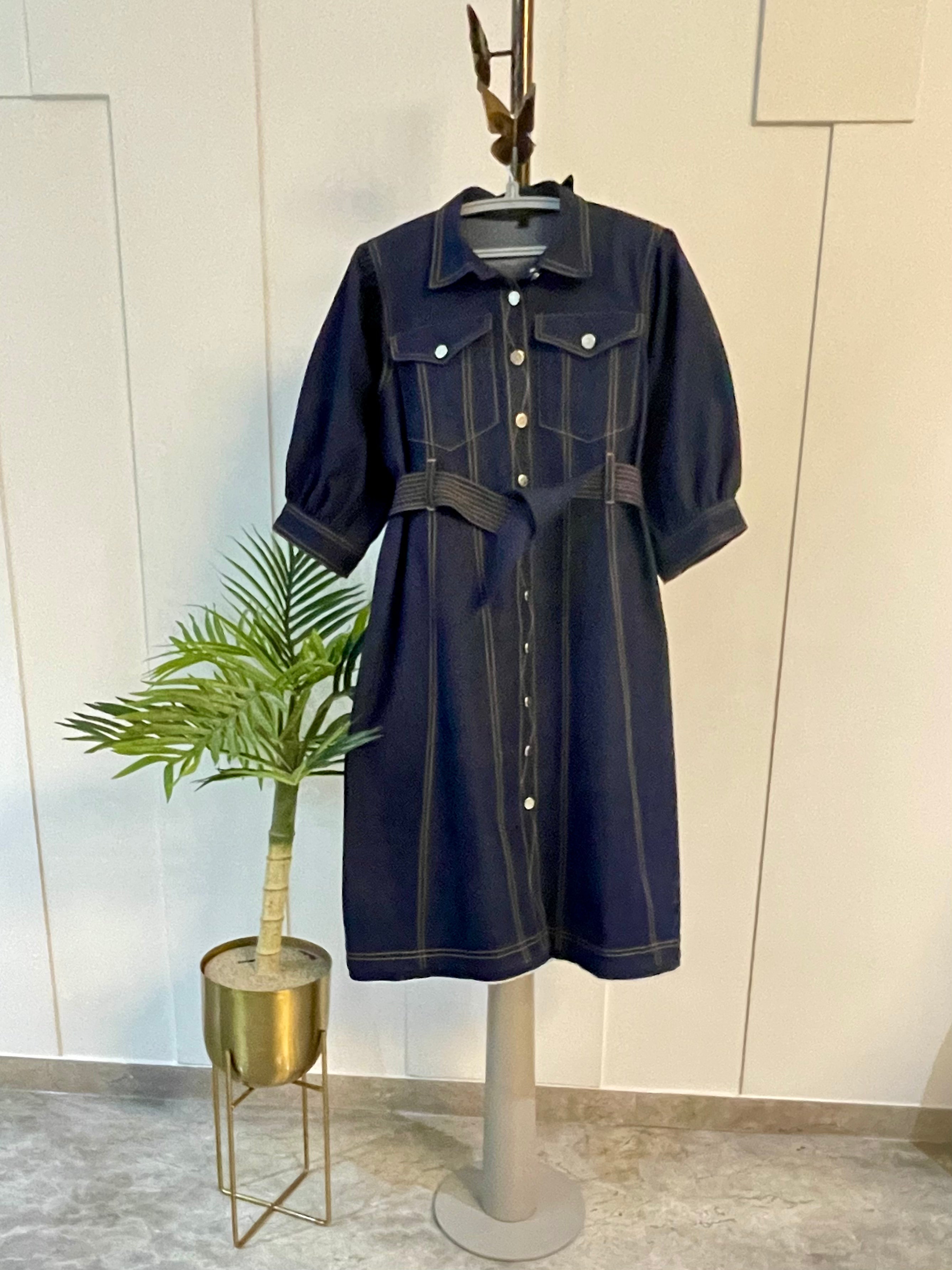 Denim outstitch midi dress – stepbyps