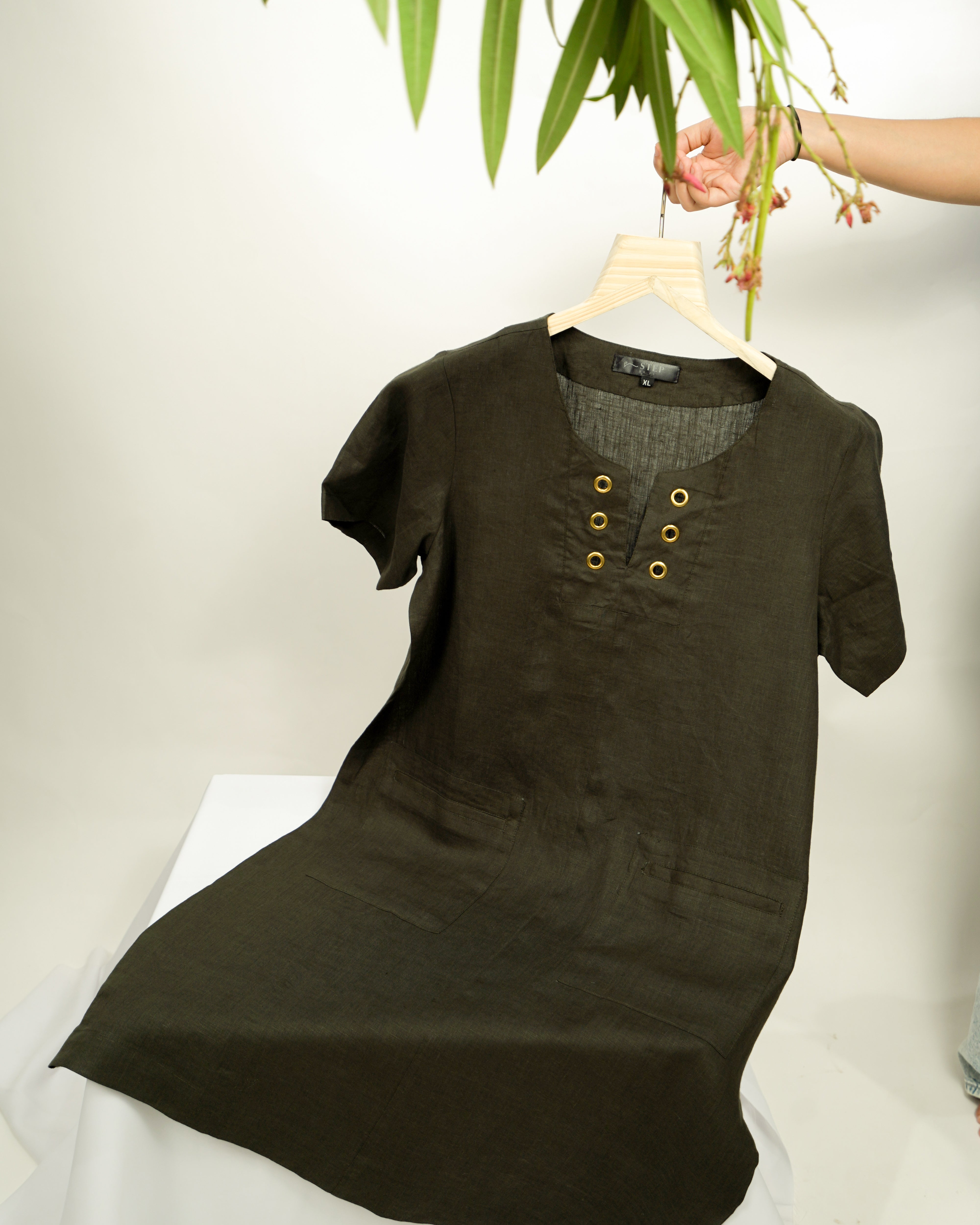 olive green eyelet dress Garden Society Olive Green Cotton Eyelet Sleeveless Midi Dress